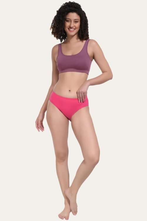 Solid Pink Cotton Hipster Panty for women