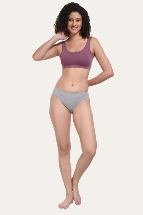 Solid Grey Cotton Hipster Panty for women