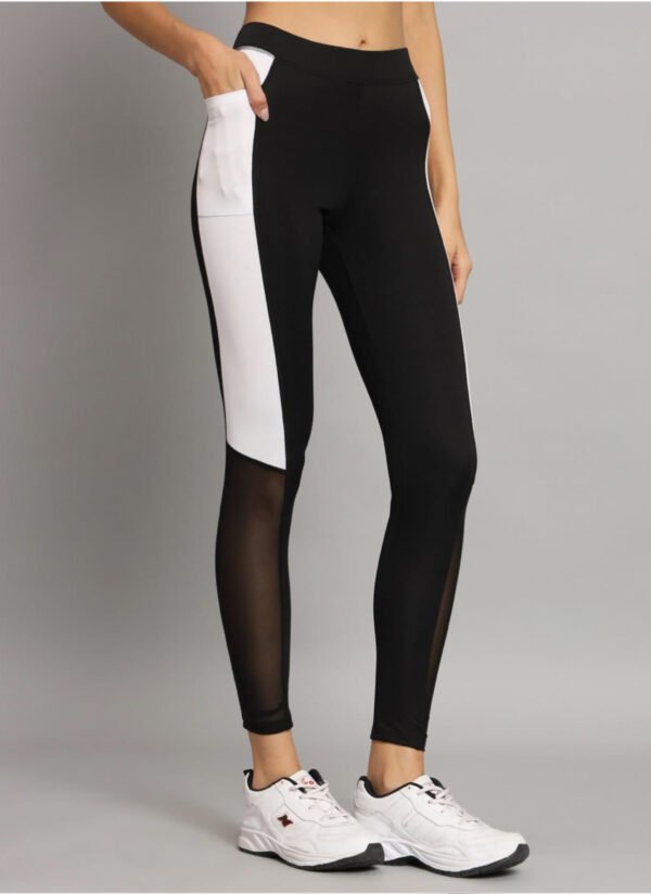 Black Gym Leggings with White Stripes - Image 2