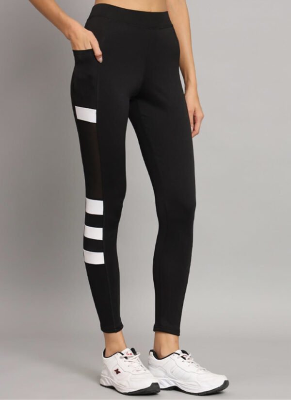 Black and White Net Gym Leggings for Women - Image 2