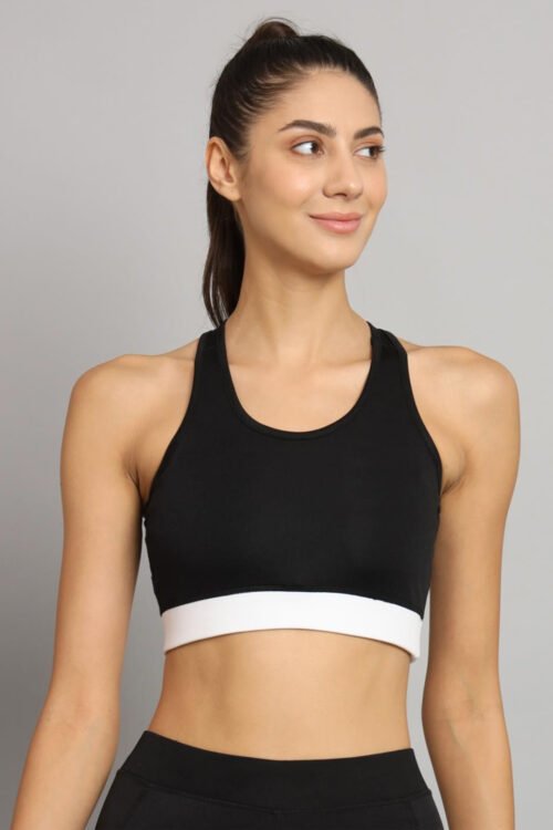 Black and White Sports Bra with a Minimalist Design