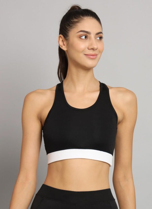 Black and White Sports Bra with a Minimalist Design