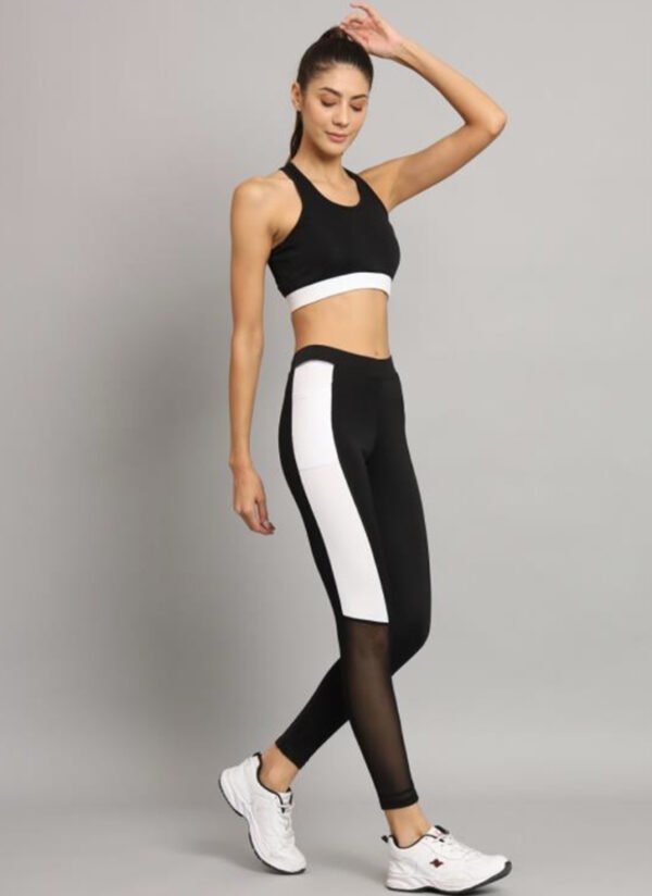 Black Gym Leggings with White Stripes - Image 3