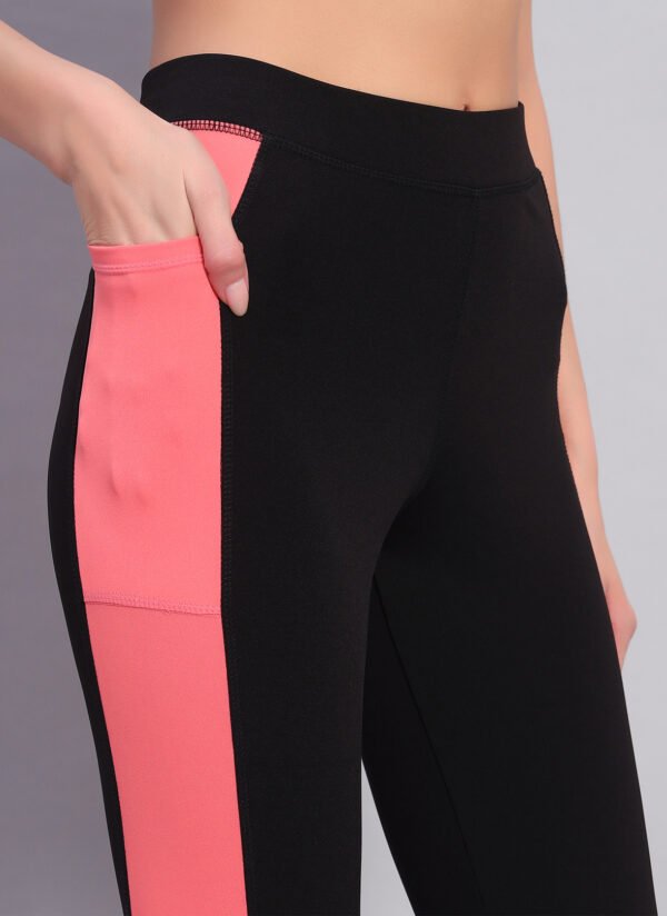 Black Gym Leggings with Peach Stripes - Image 2