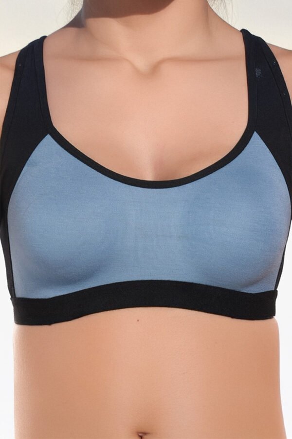 Supportz Non-Padded Non-Wired Full Cup Sports Bra in Blue Black- Cotton Rich - Image 5