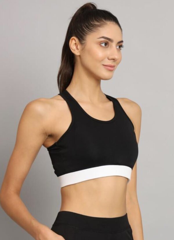 Black and White Sports Bra with a Minimalist Design - Image 3