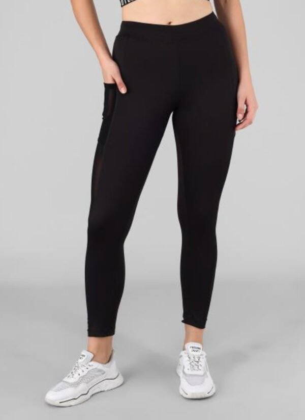 Black Net Gym Leggings for Women - Image 3