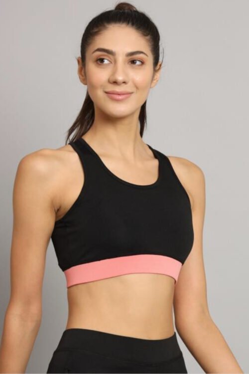 Black and Peach Sports Bra for a Chic Combination