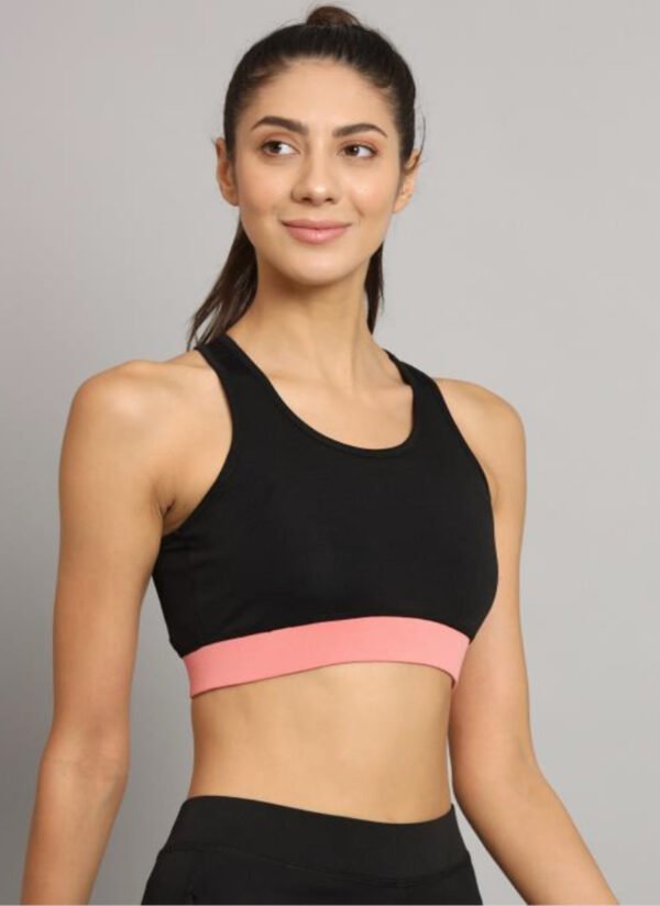 Black and Peach Sports Bra for a Chic Combination