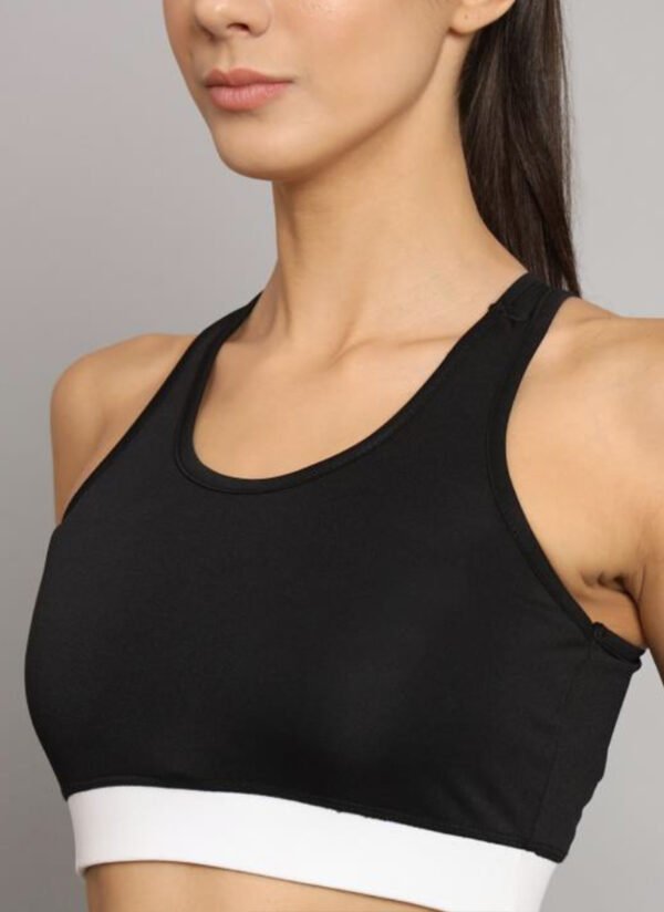 Black and White Sports Bra with a Minimalist Design - Image 2