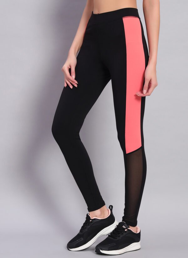 Black Gym Leggings with Peach Stripes - Image 4