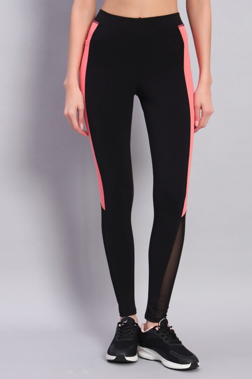 Black Gym Leggings with Peach Stripes