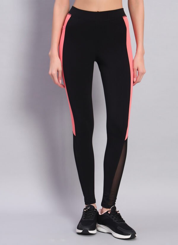 Black Gym Leggings with Peach Stripes