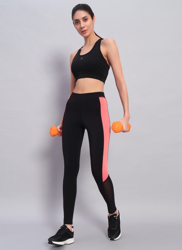 Black Gym Leggings with Peach Stripes - Image 5