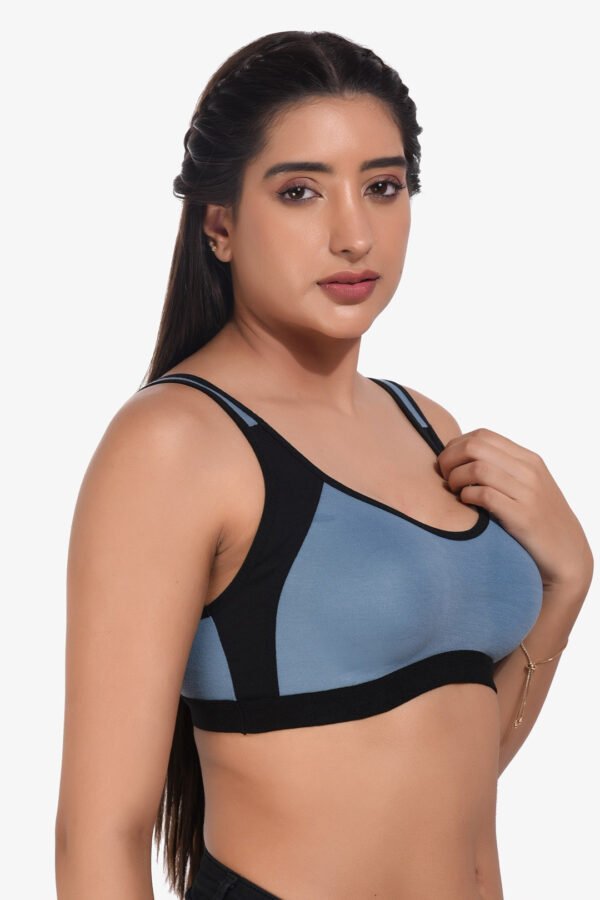 Supportz Non-Padded Non-Wired Full Cup Sports Bra in Blue Black- Cotton Rich