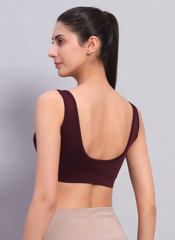 Wine Color Front Zipper Sports Bra - Image 5